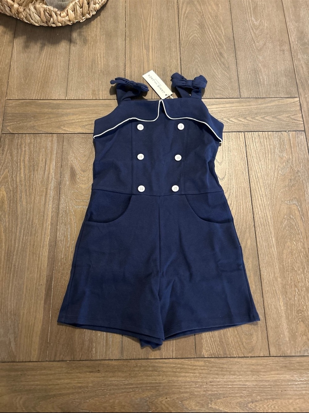Janie and Jack Navy Sailor-Inspired Romper with White Piping